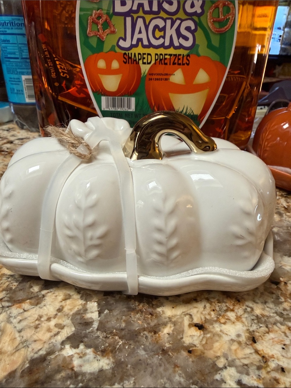 Crofton White Ceramic Pumpkin Butter Dish-NWT